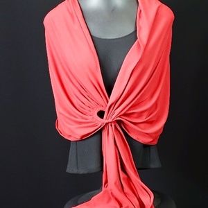 Red Knit Shawl with Loop Anchor